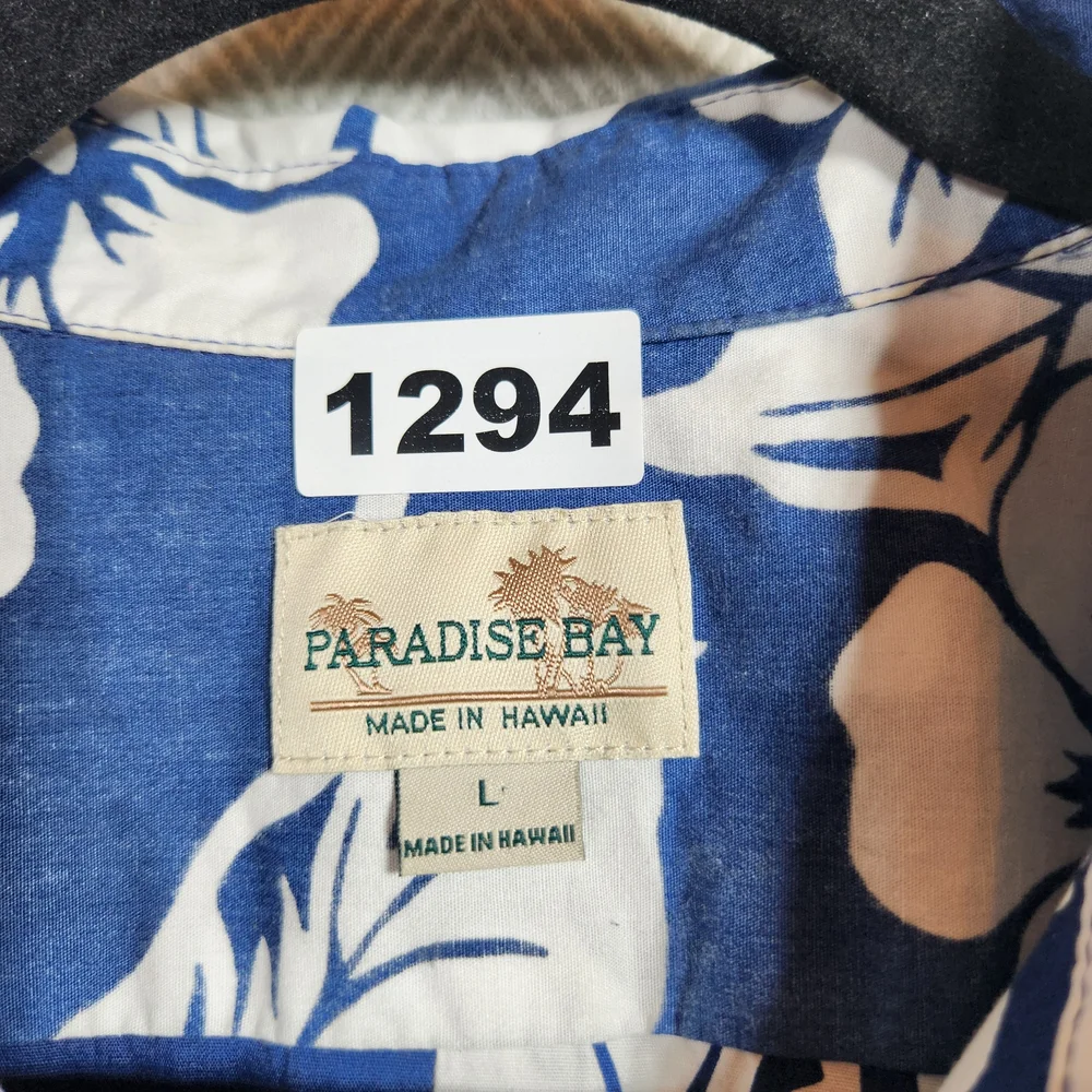 Paradise Bay Men's L Blue Floral Hawaiian Casual Button Down Shirt 100% Cotton - Picture 2 of 7